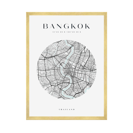 Poster Bangkok city map circle 40X50 cm + gold frame