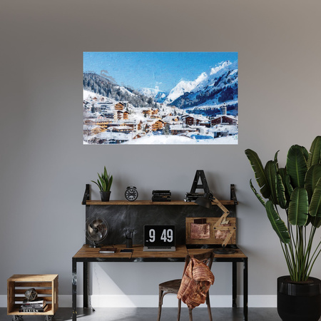 Canvas Print Snowy Village Among the Mountains Winter 100x80 cm