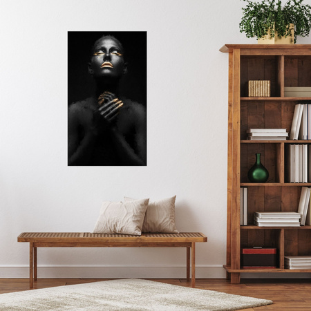 Canvas Print Black Woman Gold Nails Lips Eyes 80x120 cm