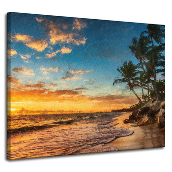 Canvas Print Sunset Beach Palm Trees Sky 100x80 cm