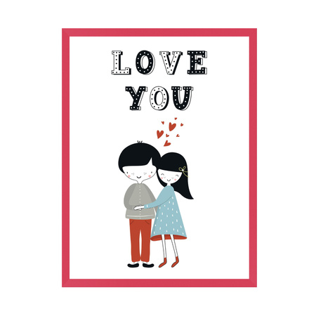 Children's poster Love you 24X30 cm + amaranth frame