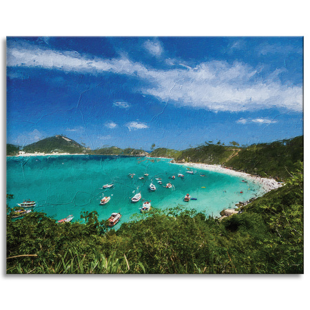 Canvas Print Summer Mountains Lake Boats Sun 100x80 cm