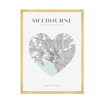 Poster Melbourne city map heart 40X50 cm + gold frame