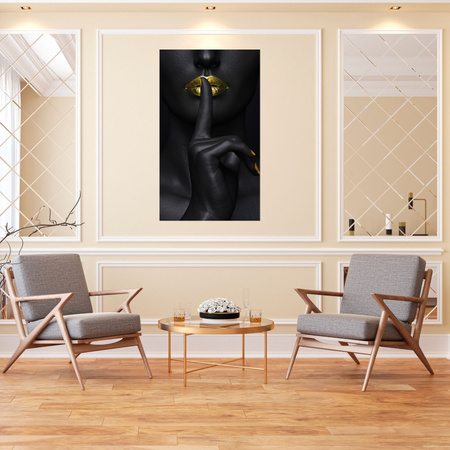 Canvas Print Black Woman Silence Golden Lips 80x120 cm