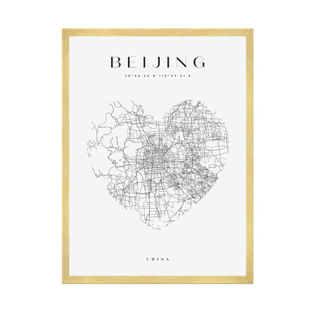 Poster Beijing heart map 40X50 cm + gold frame