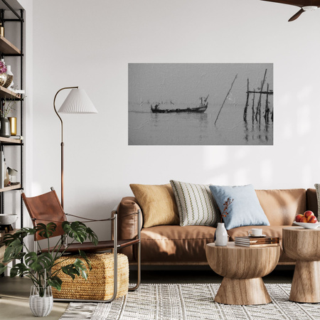 Canvas Print Black and White Boat on the Water Retro 100x80 cm