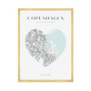 Poster Copenhagen city map heart 40X50 cm + gold frame