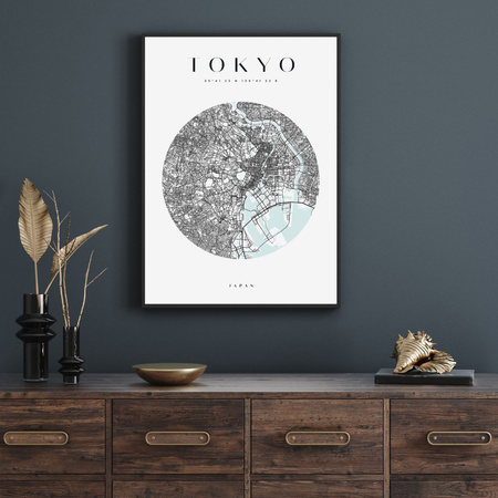 Poster Tokyo city map circle 40X50 cm + gold frame