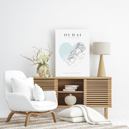 Poster Dubai city map heart 40X50 cm + gold frame