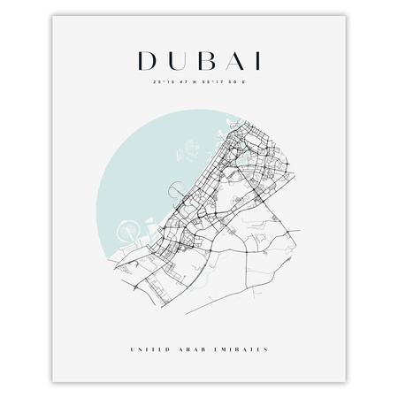 Poster Dubai city map circle 40X50 cm + gold frame