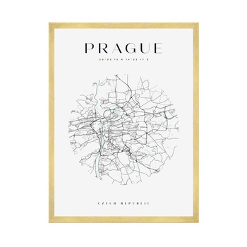 Poster Map of Prague city circle 40X50 cm + gold frame