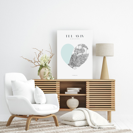 Poster Tel Aviv city map heart 40X50 cm + gold frame
