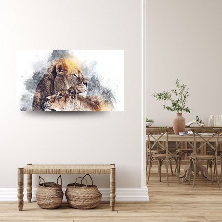 Canvas Print Modern Art Lion Pair Nature 100x80 cm
