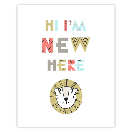 Children's poster Hi I'm new here 40X50 cm + gold frame
