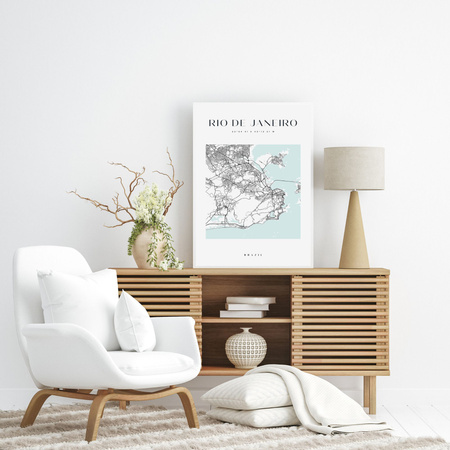 Poster Rio De Janeiro city map square 40X50 cm + gold frame