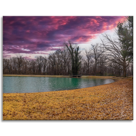 Canvas Print Purple Sky Pond Trees Autumn 100x80 cm