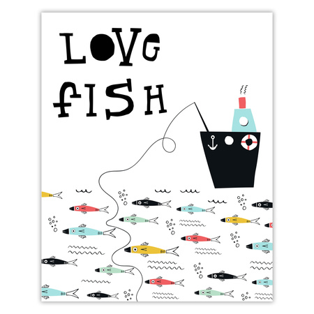Children's Love fish poster 40X50 cm + gold frame