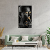 Canvas Print Black Woman Golden Lips Eyes Pose 80x120 cm