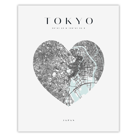 Poster Tokyo city map heart 40X50 cm + gold frame