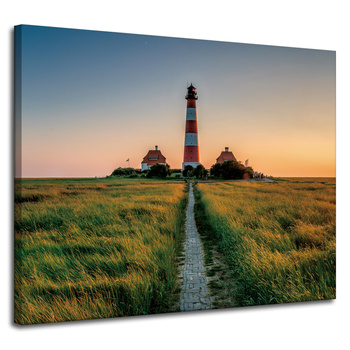 Canvas Print Town Lighthouse White and Red Sunset 100x80 cm