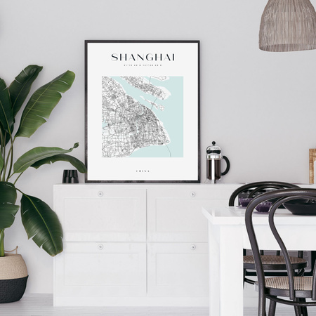 Poster Shanghai city map square 40X50 cm + gold frame