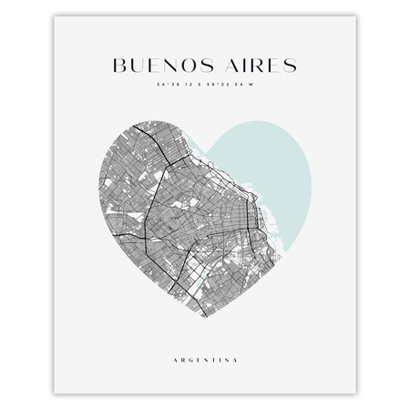 Poster Buenos Aires city map heart 40X50 cm + gold frame