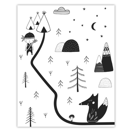 Children's fox poster 40X50 cm + gold frame