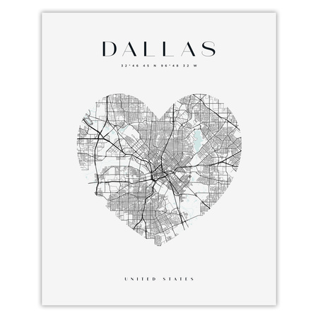 Poster Dallas city map heart 40X50 cm + gold frame