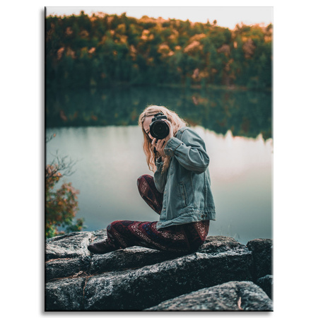 Canvas Print People Woman with Camera 30x40 cm