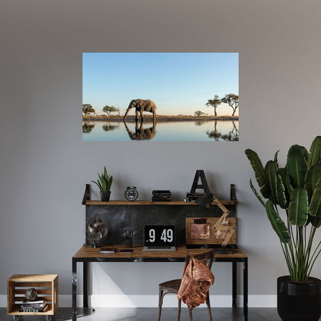 Canvas Print Elephant Drinking Water in Natural Habitat 100x80 cm