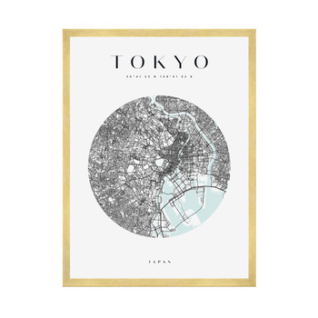 Poster Tokyo city map circle 40X50 cm + gold frame