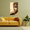 Canvas Print Pensive Woman Golden Colors Feathers 80x120 cm