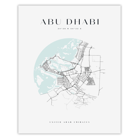 Poster Abu Dhabi city map circle 40X50 cm + gold frame