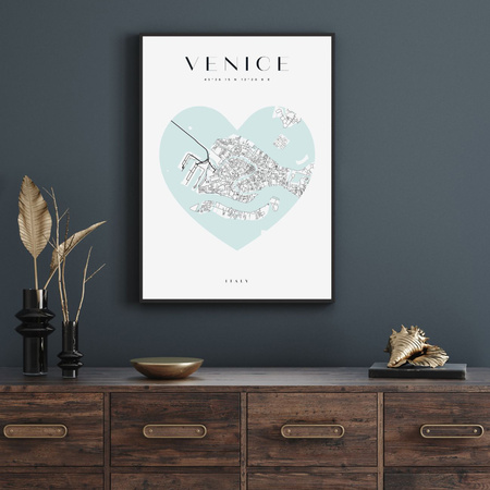 Poster Venice city map heart 40X50 cm + gold frame