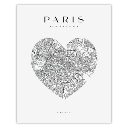 Poster Map of the city of Paris heart 40X50 cm + gold frame