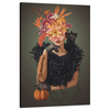Canvas Print Lady with Cat Flowers Black 80x120 cm