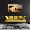 Canvas Print People on Elephants Sunset Africa Savannah 100x80 cm