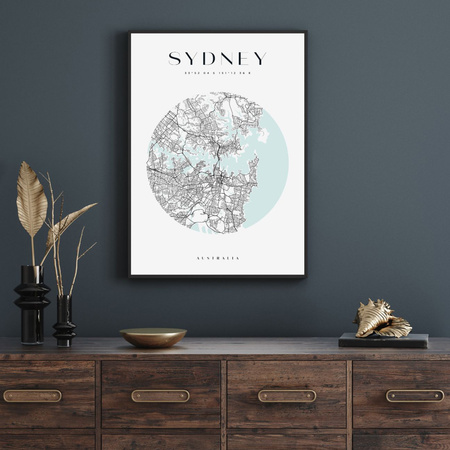 Poster Sydney city map circle 40X50 cm + gold frame