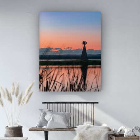 Canvas Print Windmill Sky Nature Sunset Lake Grass 80x120