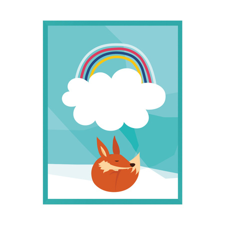 Children's Fox poster rainbow 21X29.7 cm + turquoise sea frame