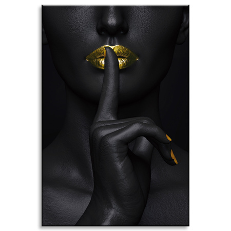 Canvas Print Black Woman Silence Golden Lips 80x120 cm