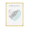 Poster Barcelona city map heart 40X50 cm + gold frame