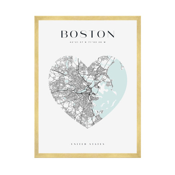Poster Boston city map heart 40X50 cm + gold frame