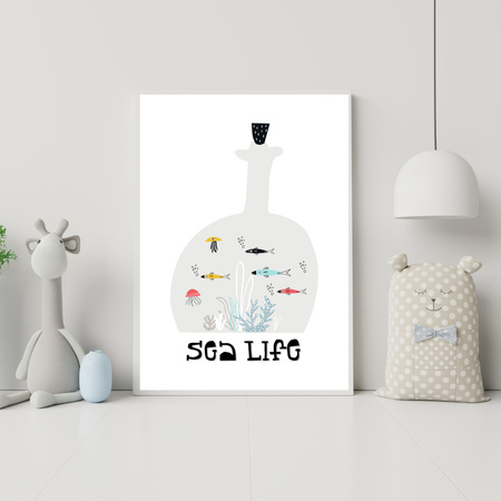 Children's Sea life poster 40X50 cm + gold frame