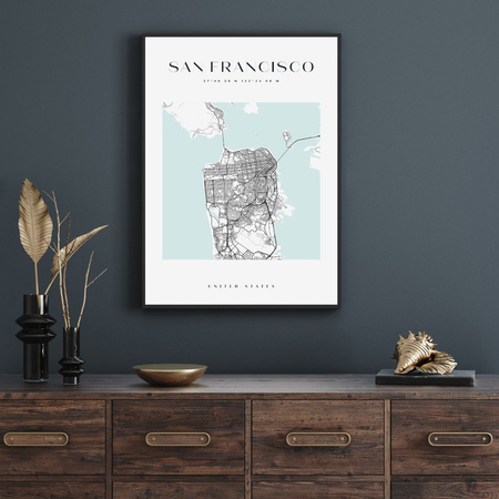 Poster San Francisco city map square 40X50 cm + gold frame