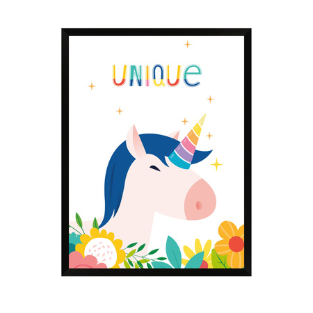 Children's Unicorn poster 21X29.7 cm + black frame