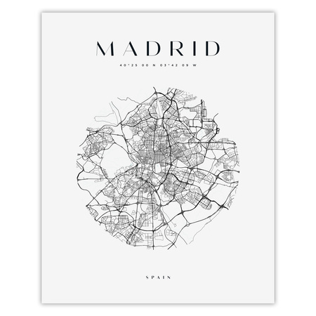 Poster Madrid city map circle 40X50 cm + gold frame