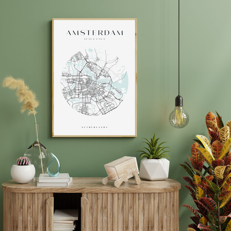 Poster Amsterdam city map circle 40X50 cm + gold frame