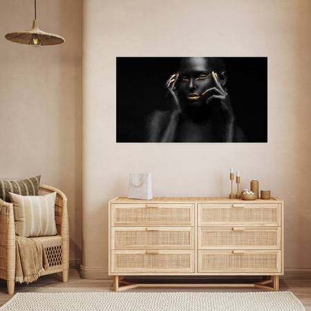Canvas Print Black Woman Golden Lips and Eyes 100x80 cm