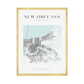 Poster Map of New Orleans square 40X50 cm + gold frame